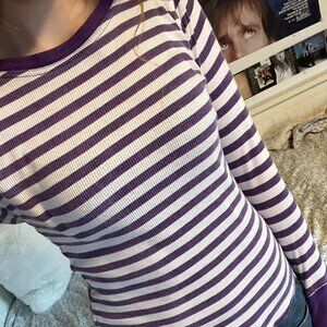 2000s Purple and white striped long sleeve top Size...